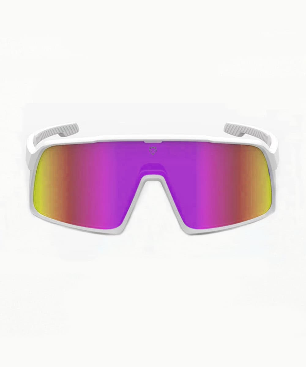 Спортивные очки в белой оправе с розовыми линзами